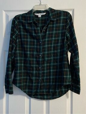 Old Navy Women’s Dark Green Plaid Button-Up Flannel Shirt Size M 100% Cotton